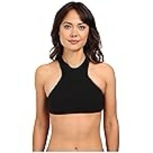 Tori Praver Swimwear Black Smocked High-Neck Crop Top